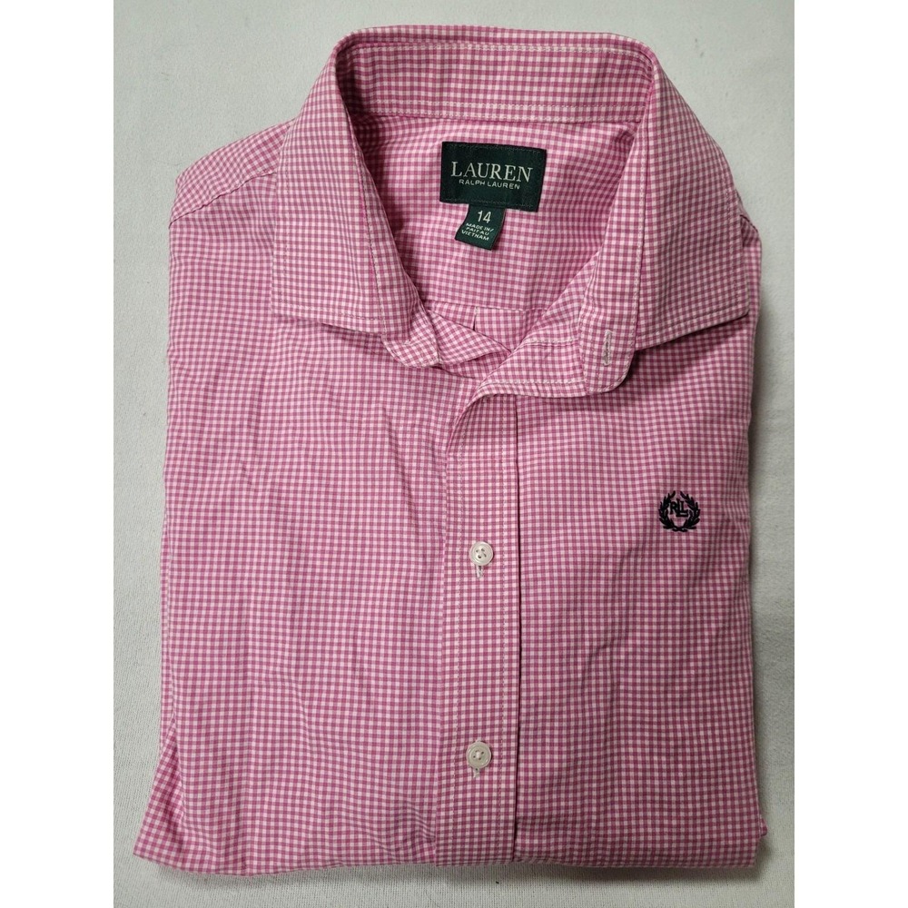 LAUREN Ralph Lauren Pink Gingham Checkered Preppy Shirt Youth Boys Size 14